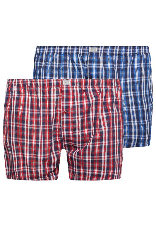 D555 Big & Tall 2 PACK Blue & Red Check Print Boxers | BadRhino 5