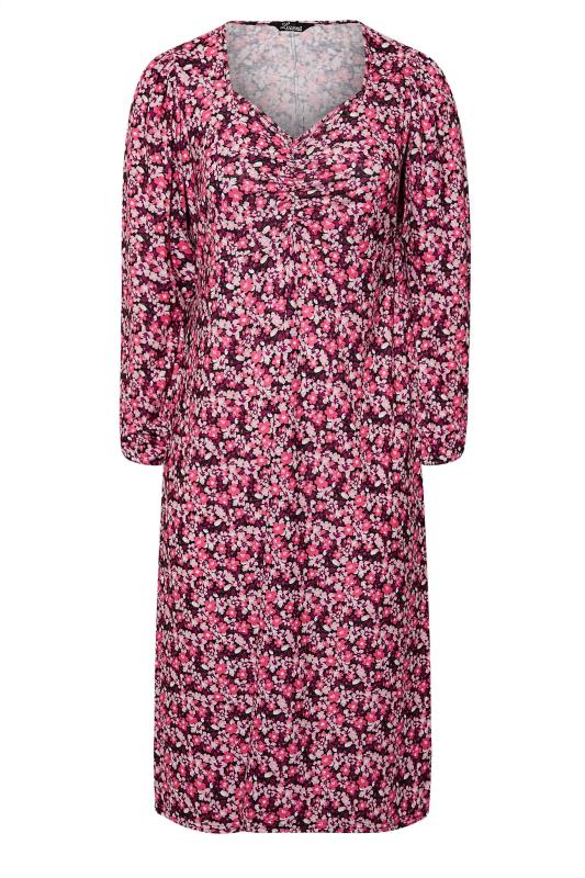 LIMITED COLLECTION Plus Size Pink Ditsy Ruched Midi Dress | Yours Clothing 6
