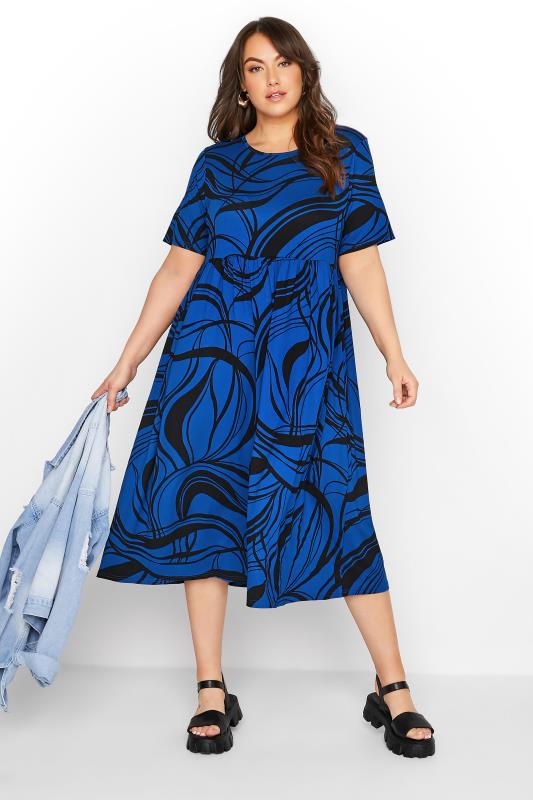 LIMITED COLLECTION Curve Cobalt Blue Swirl Print Midaxi Smock Dress_B.jpg