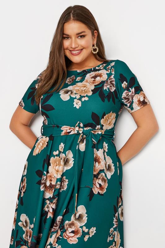 YOURS LONDON Plus Size Green Floral Print Midi Skater Dress | Yours Clothing 4