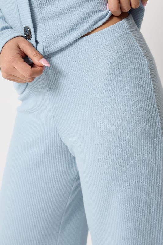 PixieGirl Petite Women's Light Blue Ribbed Wide Leg Trousers | PixieGirl 4