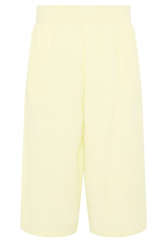 PixieGirl Petite Women's Lemon Yellow Cotton Cheesecloth Cropped Wide Leg Trousers | PixieGirl 5