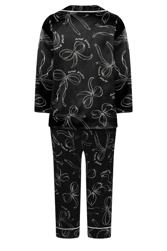 Curve Black & White Bow Print Satin Pyjama Set | Yours Clothing 5