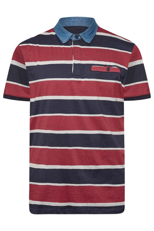 KAM Big & Tall Blue & Red Stripe Rugby Polo Shirt 3