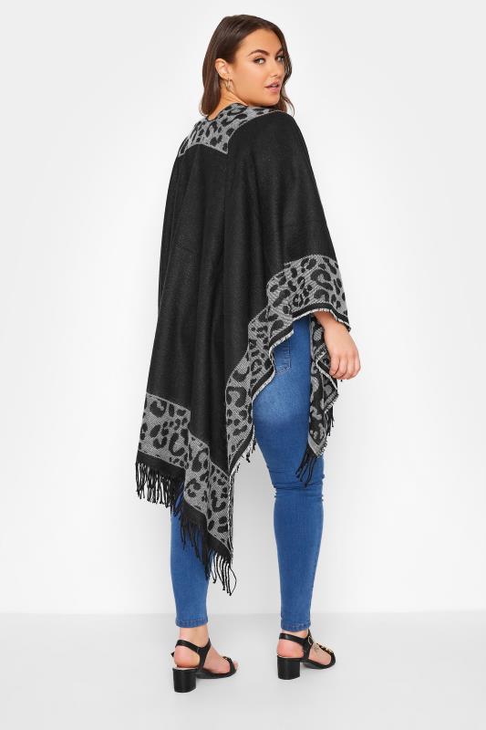 Plus Size Curve Black Leopard Print Wrap Shawl | Yours Clothing 3