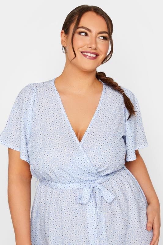 YOURS Plus Size Blue Ditsy Floral Print Wrap Dress | Yours Clothing 4
