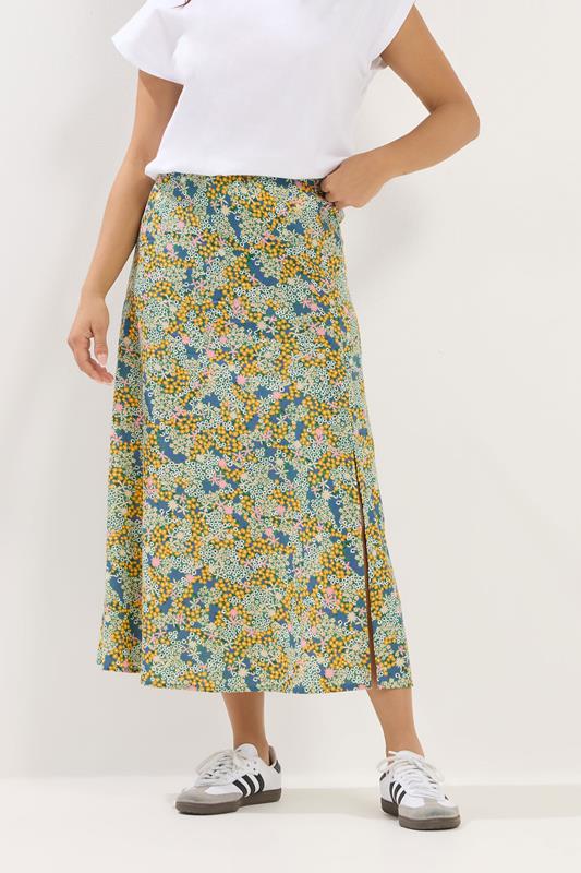 PixieGirl Petite Women's Green Ditsy Floral Midi Skirt | PixieGirl 1