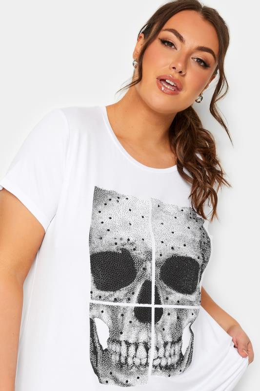 YOURS Curve Plus Size Skull Print Studded T-Shirt | Yours Clothing  4