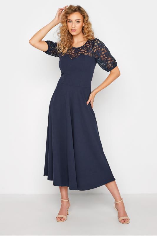 Tall Women's LTS Dark Blue Lace Midi Dress | Long Tall Sally 1
