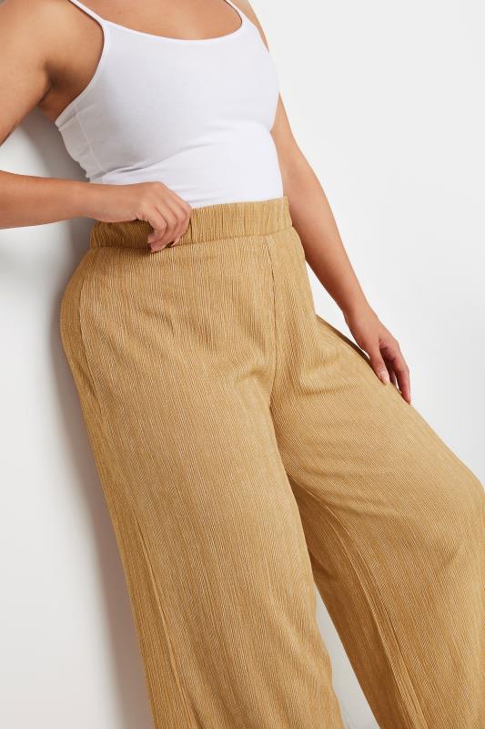 YOURS Plus Size Natural Brown Textured Wide Leg Trousers | Yours Clothing 4