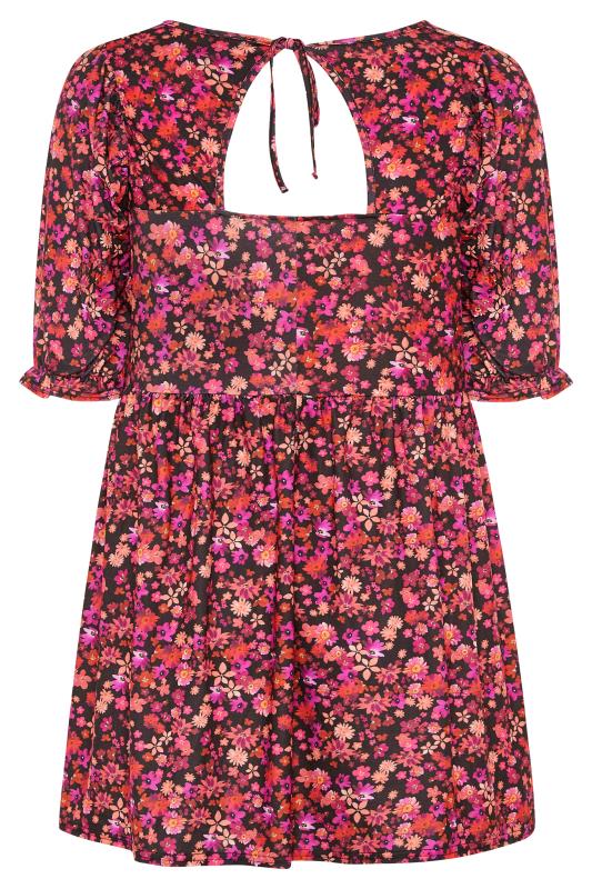 YOURS LONDON Curve Black & Pink Floral Tunic Top_BK.jpg