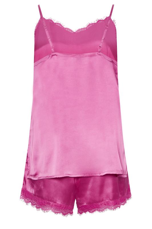 YOURS Plus Size Pink Satin Lace Pyjama Set | Yours Clothing 8