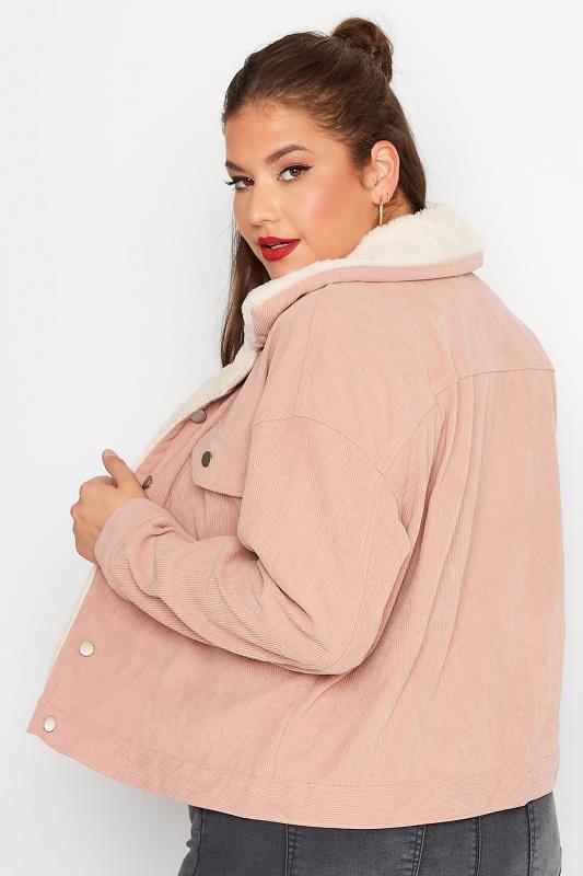 LIMITED COLLECTION Plus Size Pink Fur Collar Cord Jacket | Yours Clothing  4