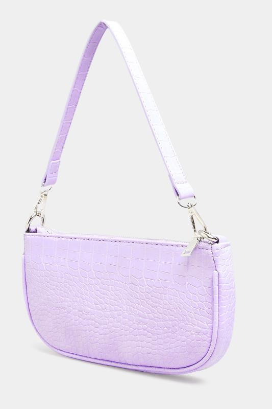 Plus Size Lilac Purple Faux Croc Shoulder Bag | Yours Clothing 2