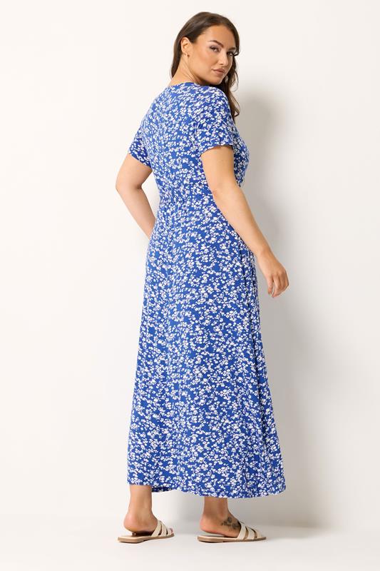 YOURS Plus Size Blue Ditsy Floral Wrap Front Dress | Yours Clothing 2