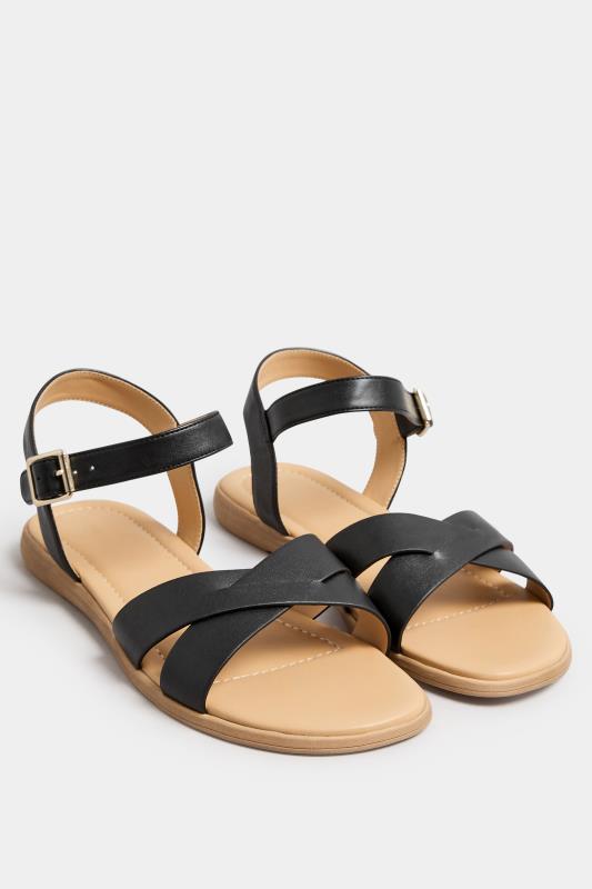 Black Cross Strap Sandals In Extra Wide EEE Fit | Yours Clothing 2