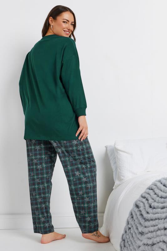 YOURS Plus Size Green Star Print Wide Leg Pyjama Set | Yours Clothing 3