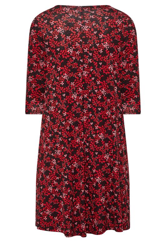 Plus Size Red Ditsy Print Drape Pocket Dress | Yours Clothing 8