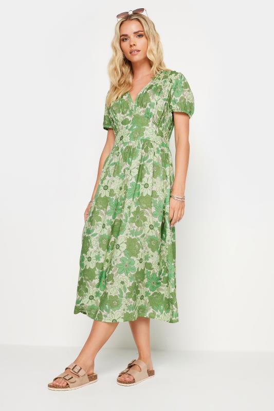 Petite  Green Retro Floral Print Midi Dress