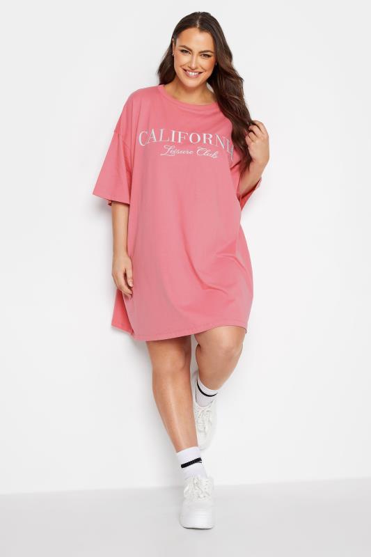 YOURS Plus Size Curve Pink 'California' Tunic T-Shirt | Yours Clothing  2