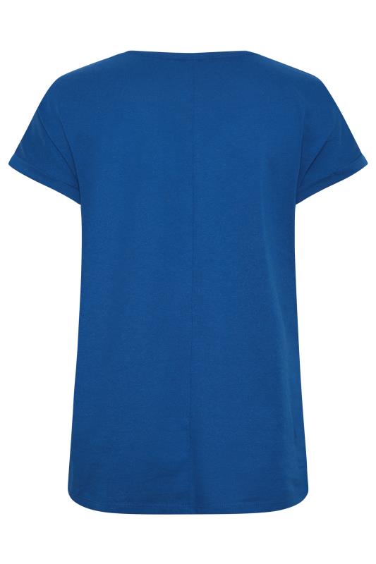YOURS Plus Size Cobalt Blue Embellished Neck T-Shirt | Yours Clothing 7