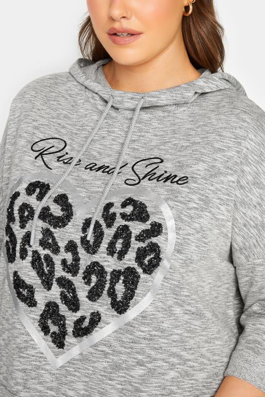 YOURS LUXURY Plus Size Curve Grey 'Rise & Shine' Slogan Heart Print Hoodie | Yours Clothing  6