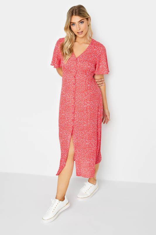 Women's  M&Co Red Ditsy Spot Print Midi Button Through Tea Dress
