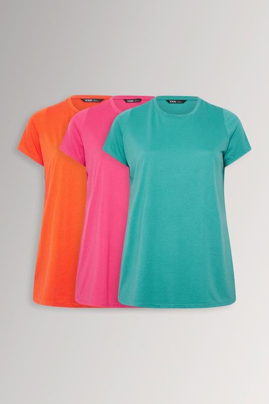  YOURS PACK de 3 camisetas lisas en turquesa y rosa