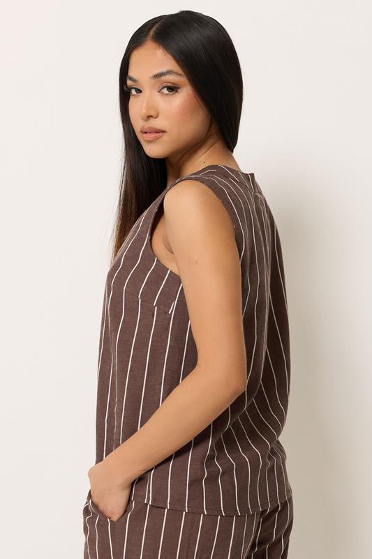 M&Co Petite Chocolate Brown Stripe Button Front Vest Top | M&Co 4