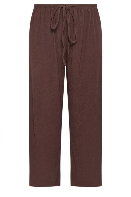 YOURS Plus Size Brown Textured Wide Leg Trousers | Yours Clothing 5