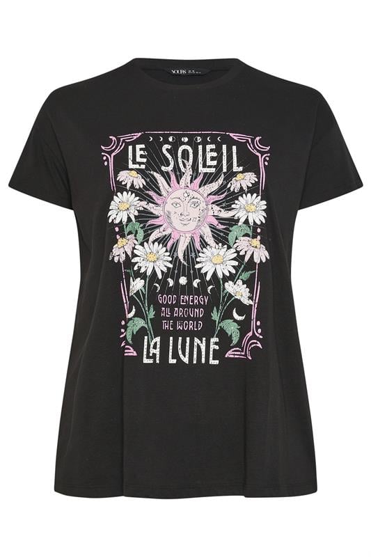 YOURS Plus Size Black 'Le Soleil' Graphic T-Shirt | Yours Clothing 6