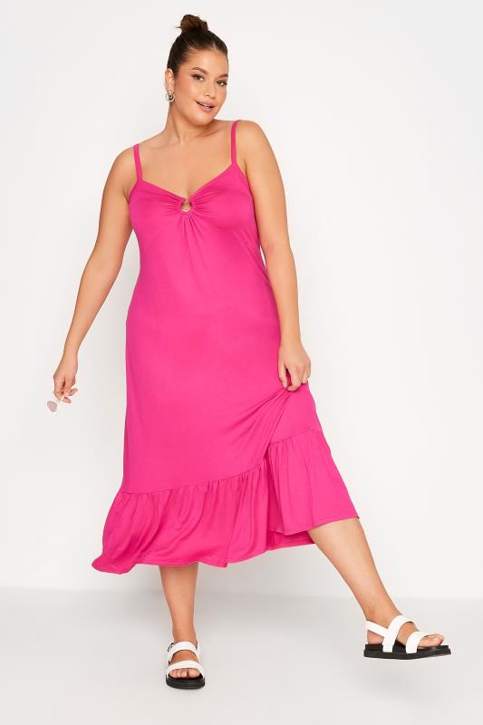 LIMITED COLLECTION Curve Hot Pink Ring Detail Midaxi Dress 1