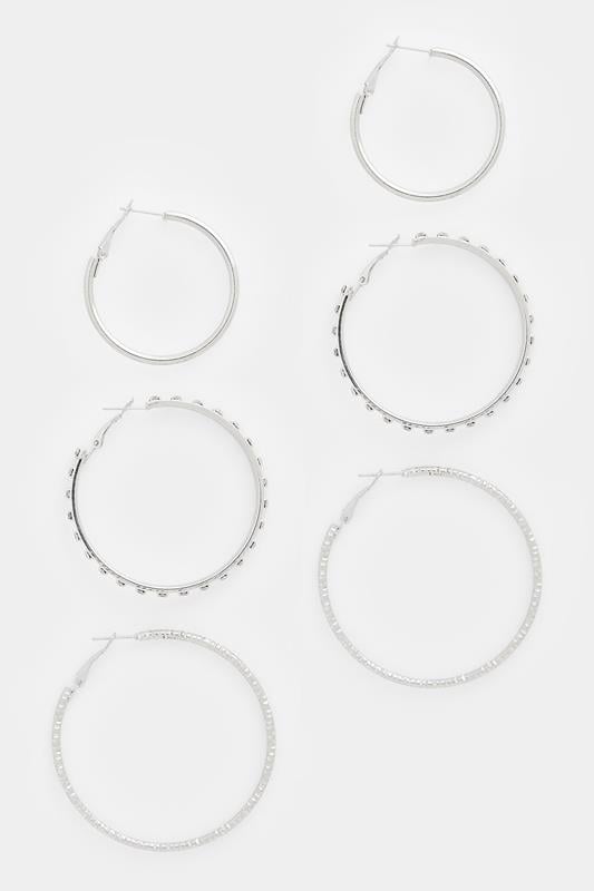  YOURSET 3 PACK Silver Tone Diamante Hoop Earrings
