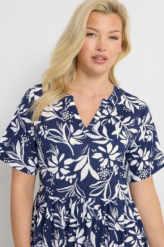 M&Co Blue Leaf Print Notch Neck Cotton Maxi Dress | M&Co 4