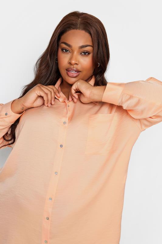 YOURS Plus Size Coral Orange Button Through Shirt | Yours Clothing 4