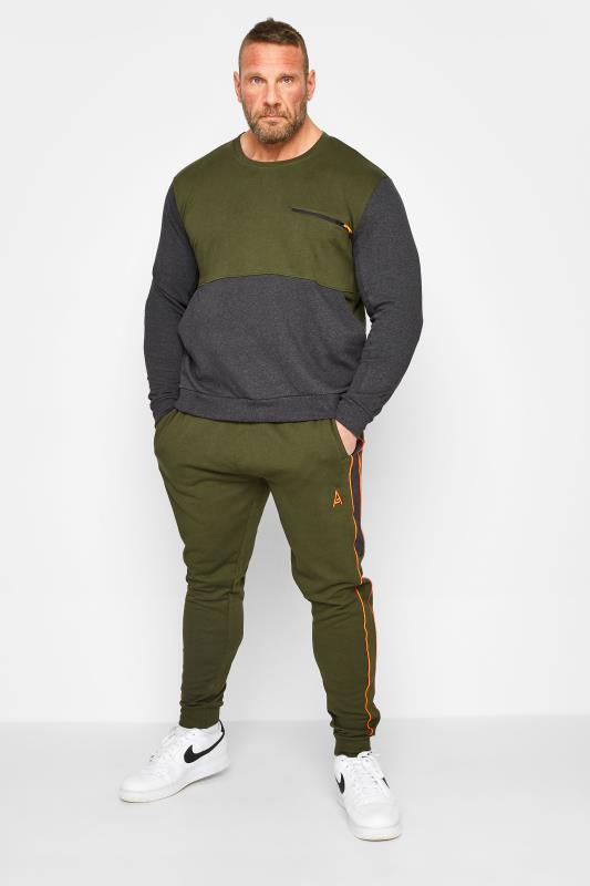 STUDIO A Big & Tall Khaki Green & Grey Zip Pocket Sweatshirt | BadRhino 2