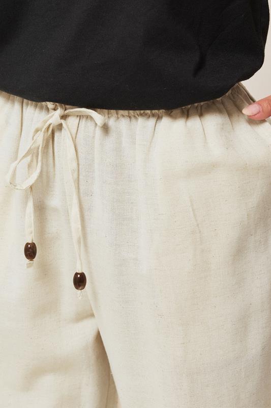 PixieGirl Petite Women's Natural Brown Beaded Linen Wide Leg Trousers | PixieGirl 5