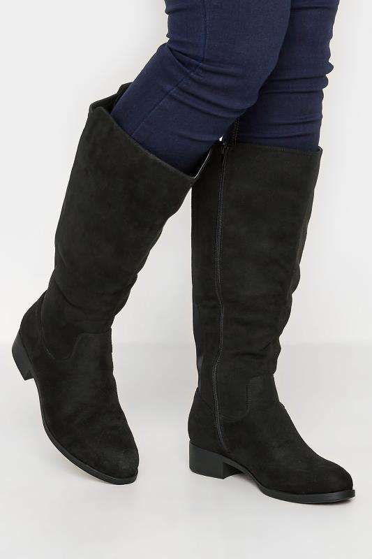 Plus Size  Black Stretch Knee High Boots In Wide E Fit & Extra Wide EEE Fit
