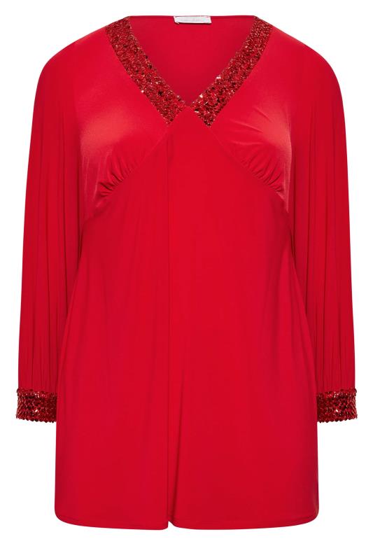 YOURS LONDON Plus Size Red Sequin Trim Top | Yours Clothing 6