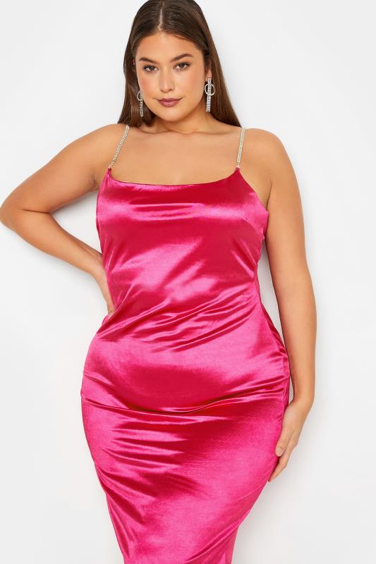 LTS Tall Hot Pink Diamante Strap Satin Mini Slip Dress | Long Tall Sally 4