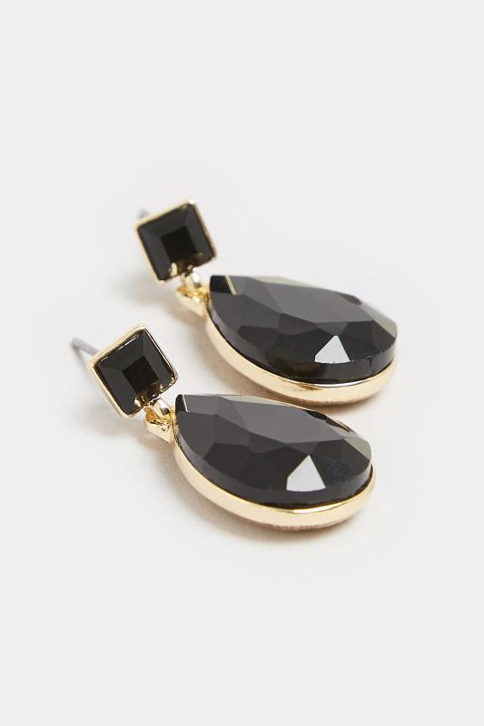 Black & Gold Tone Gem Drop Earrings | Yours Clothing 3