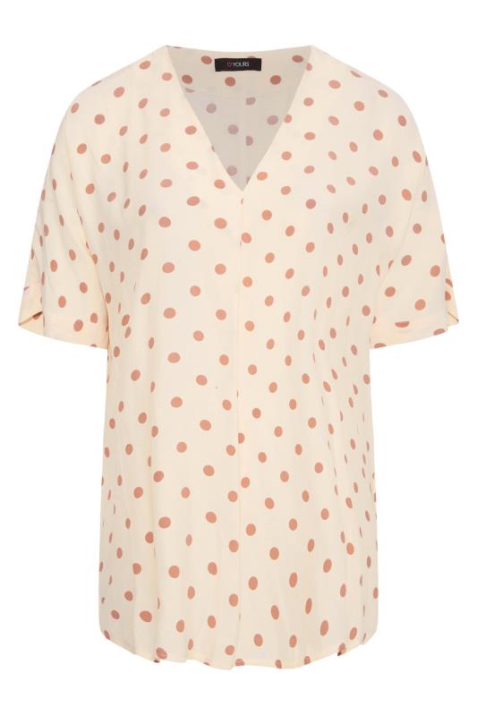 Plus Size Natural Brown Polka Dot Pleat Front V-Neck Top | Yours Clothing 6
