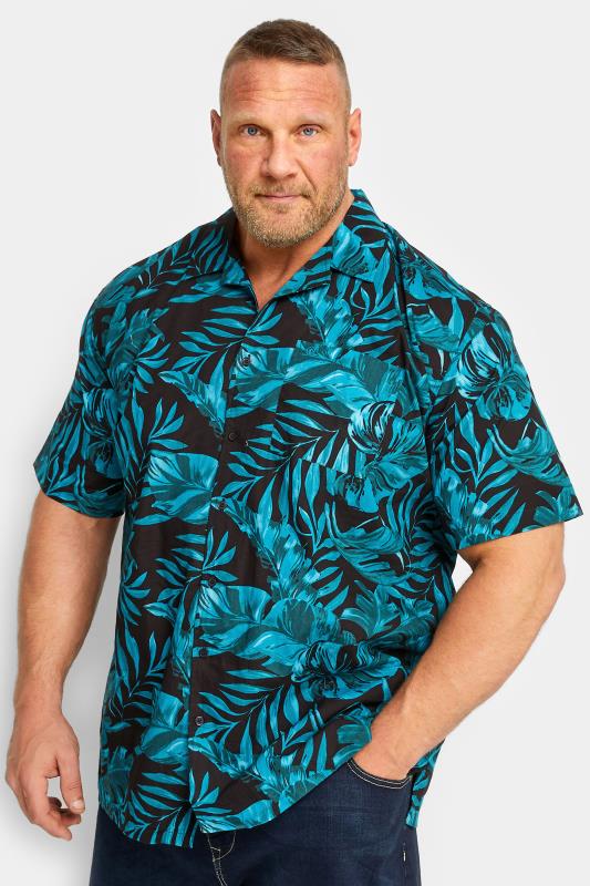 Men's  ESPIONAGE Big & Tall Black Leaf Print Shirt