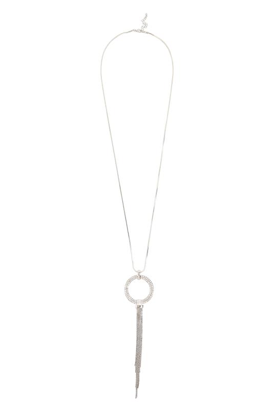 Silver Diamante Circle Tassel Long Necklace | Yours Clothing 4