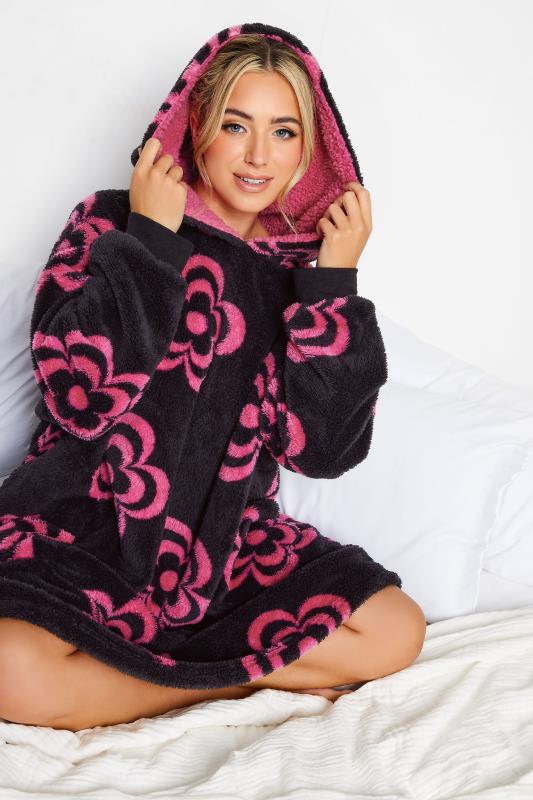 YOURS Curve Plus Size Black & Pink Floral Snuggle Hoodie | Yours Clothing  5