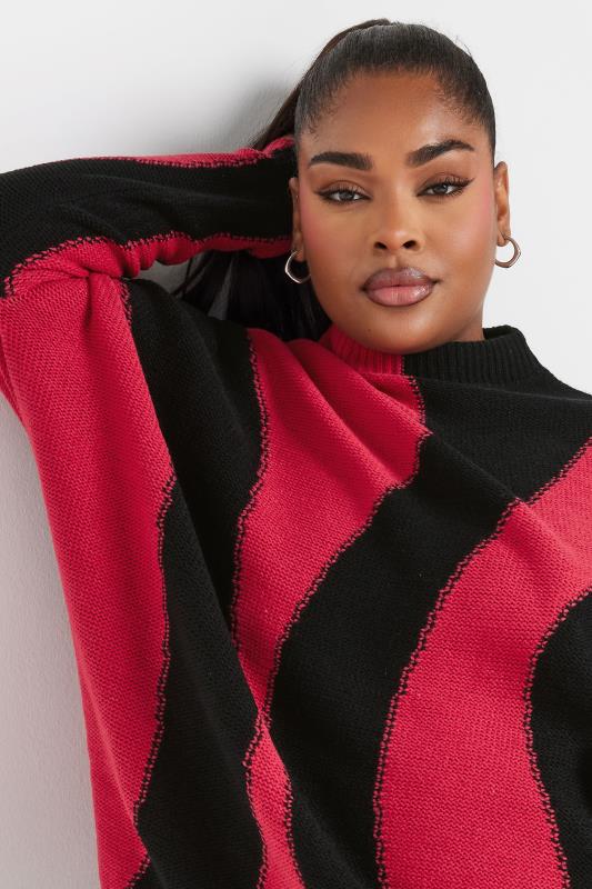 YOURS Plus Size Red Swirl Oversized Knitted Jumper | Yours Clothing 4