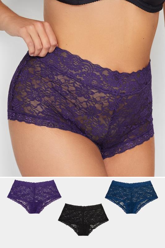 Plus Size  YOURS 3 PACK Curve Purple & Green Lace Mid Rise Shorts