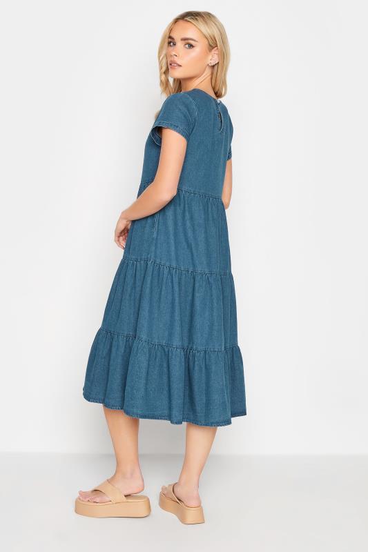 PixieGirl Petite Womens Blue Denim Tiered Midi Dress | PixieGirl 3
