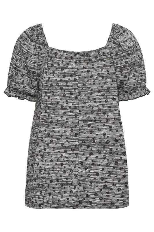 YOURS Plus Size Charcoal Grey Marl Ditsy Floral Top | Yours Clothing 7