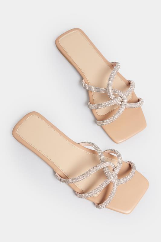 PixieGirl Nude Diamante Strap Mule Sandals In Standard Fit | PixieGirl 5